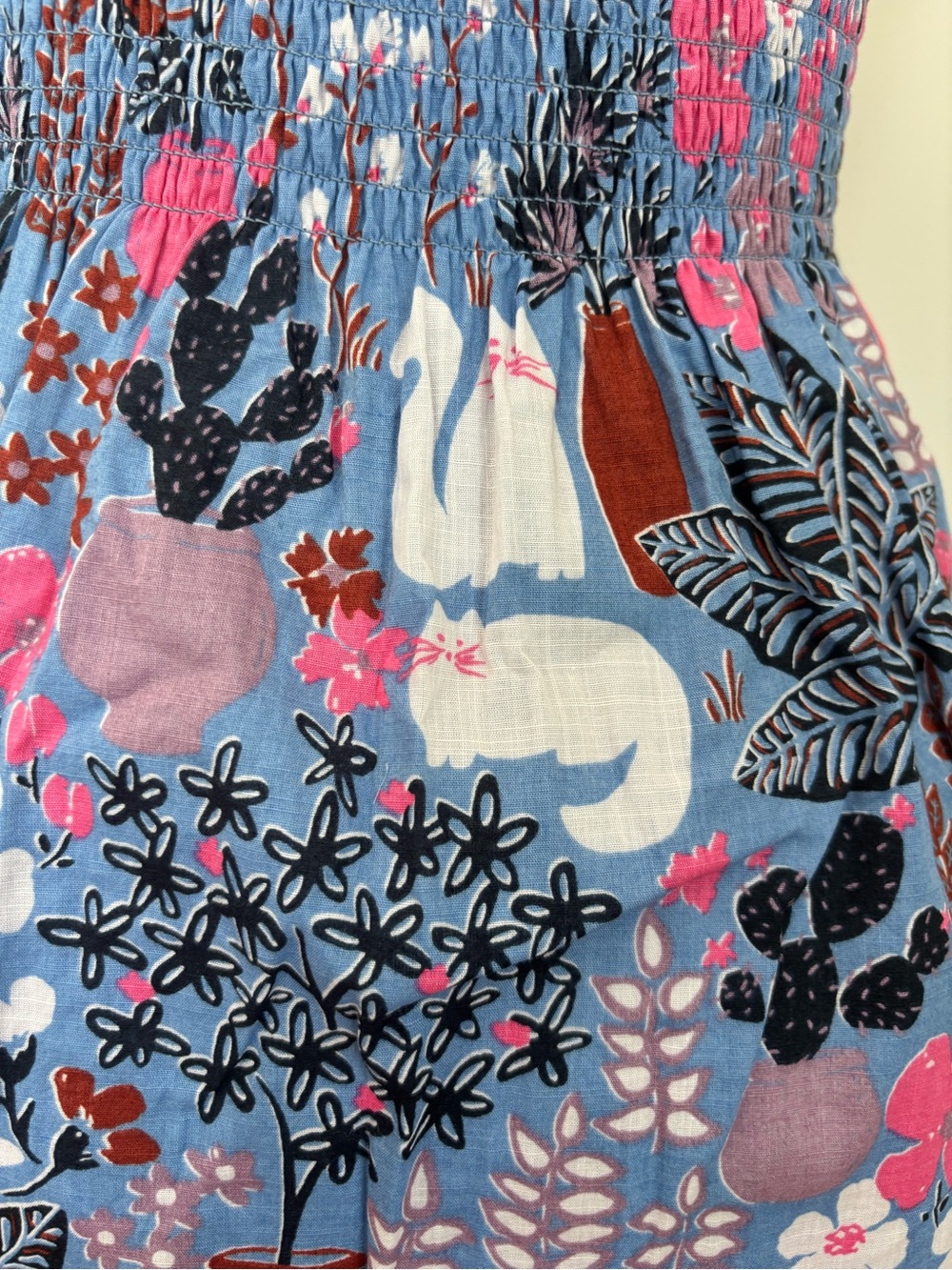Kate Spade Garden Posy Cat Cactus Smocked Midi Dress Blue Size S - Picture 7 of 9